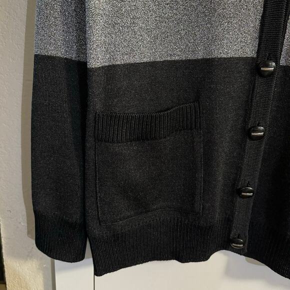 St. John Santana Knit Glittery Cardigan Pockets Black Gray Womens Size Small - Picture 7 of 11